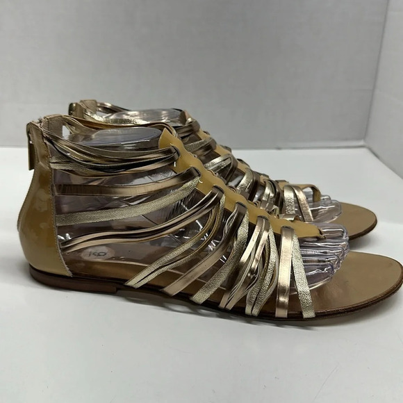 Jimmy Choo Chaya Gladiator Sandals Shoes Patent Leather Nude Gold EU 39 US 9 - Picture 3 of 12